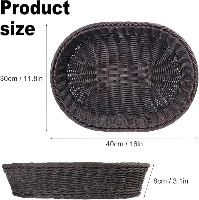 4 Pack 15.7 Inch Oval Poly Wicker Baskets, Plastic Oval Wicker Baskets - Image 2