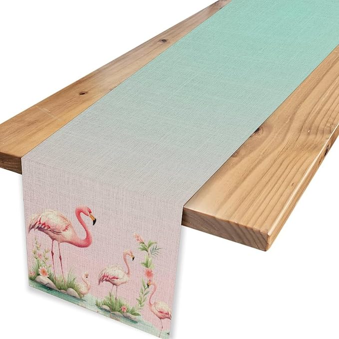 Flamingo Table Runner, Teal Pink Flamingo Family - Image 6