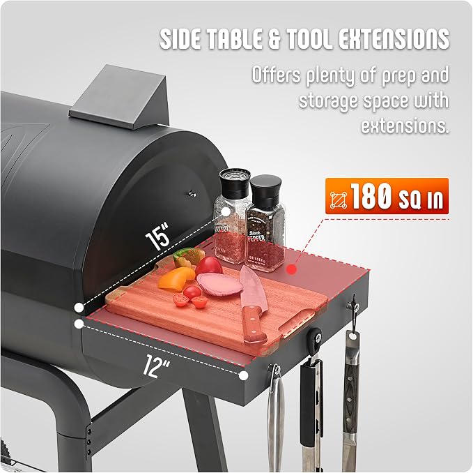 BBQ Charcoal Grill with Side Table, 30-In Heavy Duty Outdoor BBQ Grill with 647 - Image 4