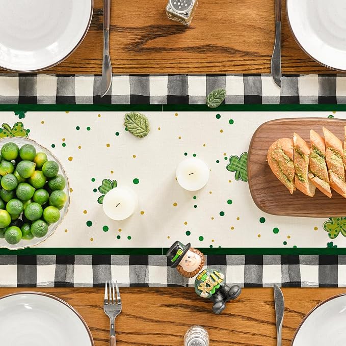 Artoid Mode Buffalo Plaid Shamrock Gnome St. Patrick's Day Table Runner - Image 4