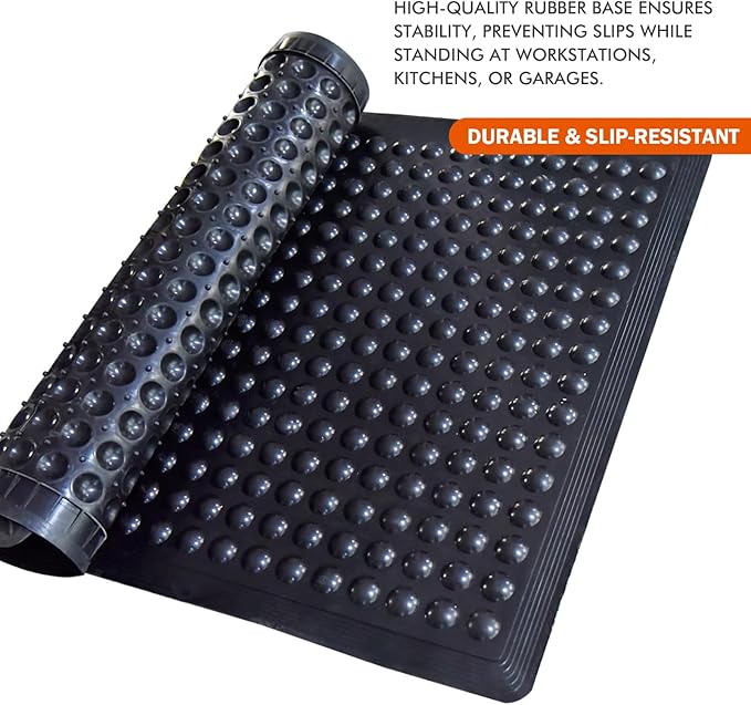Black Rubber Bubble Anti-Fatigue Workplace Mat, Non-Slip Comfort Standing Floor - Image 3