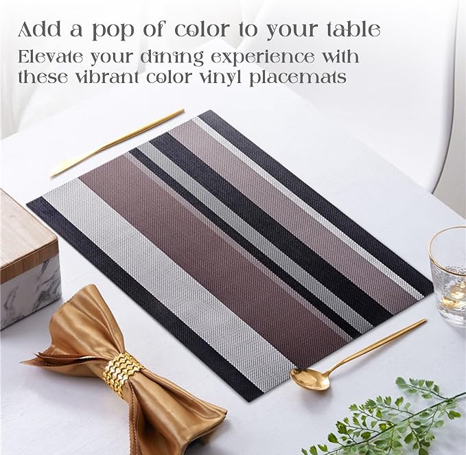 Set of 6 Colorful Striped Vinyl Placemats Heat-Resistant Washable Placemats - Image 6