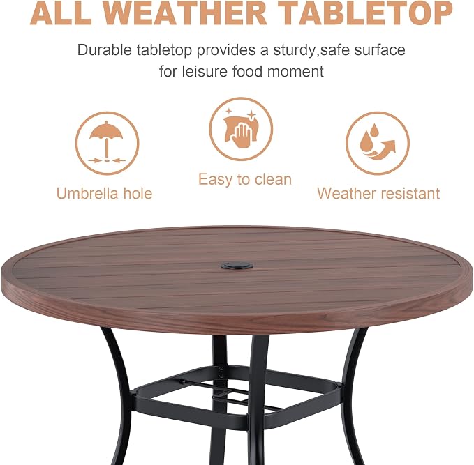 VICLLAX Round Patio Dining Table, 41 inch Metal Outdoor Dining Table - Image 6