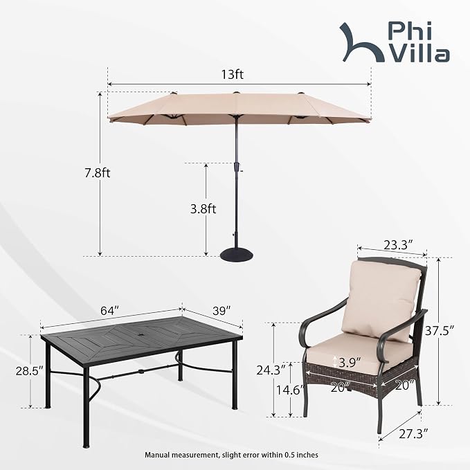 PHI VILLA Outdoor Dining Set for 6, All-Weather Patio Table and Chairs Set - Image 2