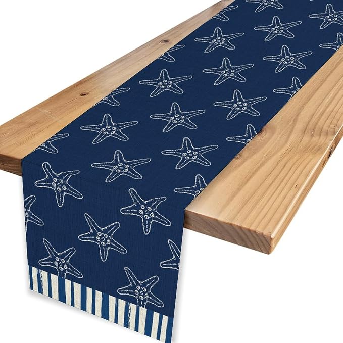 Starfish Table Runner, Summer Coastal Navy Blue Nautical Tropical Rustic - Image 4