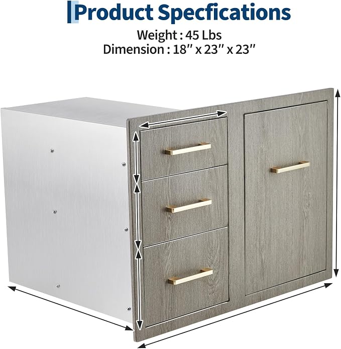 Stainless Steel Outdoor Kitchen Door Drawer Combo 29.5" W x 22.6" H x 21.7" D - Image 7