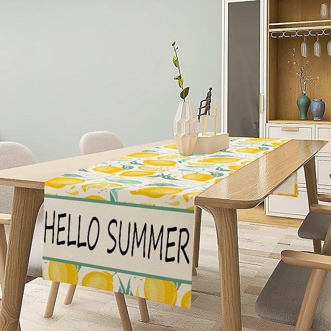 Spring Yellow Lemon Table Runner, Hello Summer Seasonal Exotic Fresh Fruits - Image 2