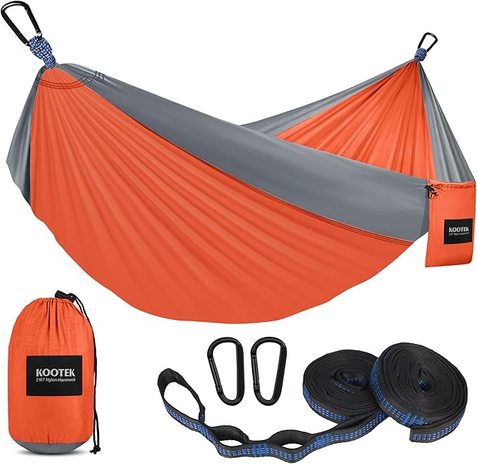 Camping Hammock, Double Size, 500 lb Capacity, Orange and Grey