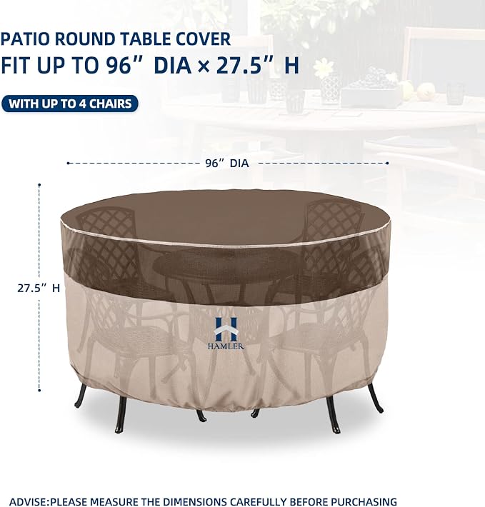 HAMLER Round Outdoor Table Cover, Heavy Duty Outdoor Table Chair Set Covers - Image 3
