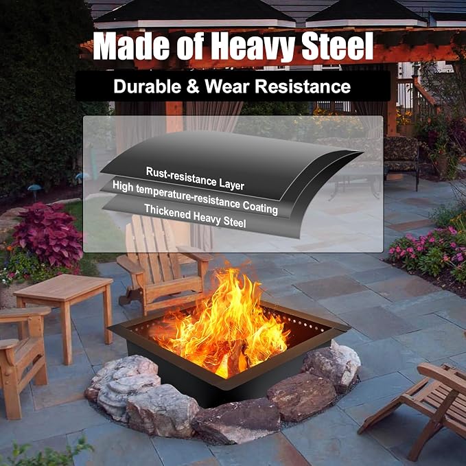 42 inch Square Fire Pit Ring, Heavy Duty Firepit Ring, DIY Campfire Insert - Image 6