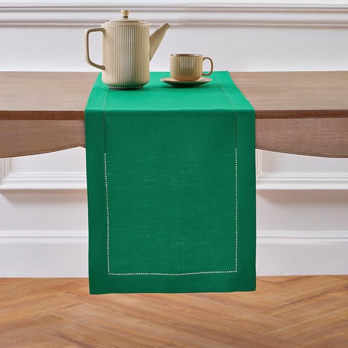 Solino Home Linen Hemstitch Table Runner 120 Inches Long by SolinoHome