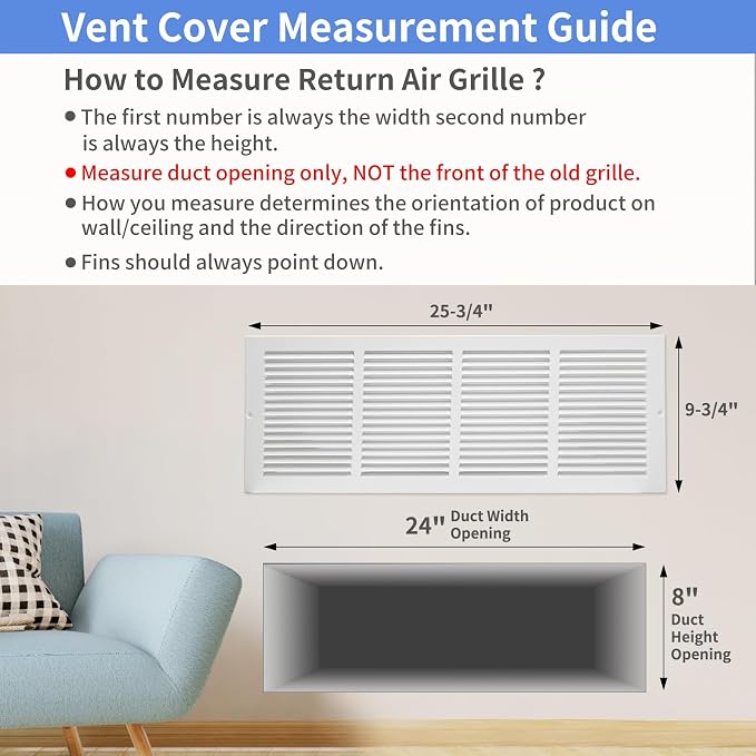 24"W x 8"H Steel Return Air Grille, Air Return Vent Cover - Image 5