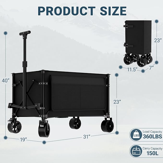 Favoyard Collapsible Wagon Carts Foldable 150L & 360LBS Folding Wagons - Image 2