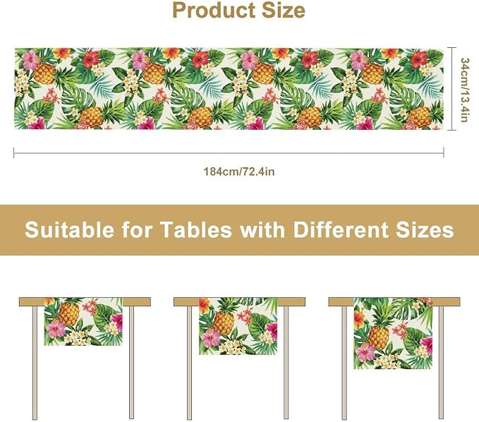Summer Pineapple Table Runner, Tropical Palm Leaves Flowers Fruit Table Runner - Image 6