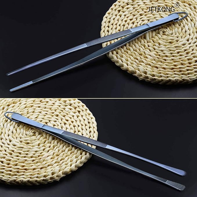 Tongs 2-Pack 12-Inch Stainless Steel Kitchen Tweezers, Navy Blue