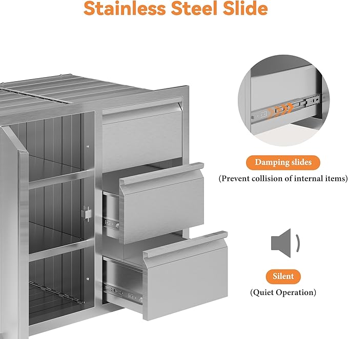 Jocisland Outdoor Kitchen Drawers 28" W×23" D×23" H Stainless Steel Drawers - Image 6