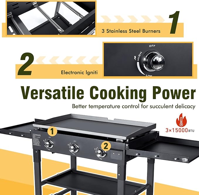 BESTFIRE Foldable Flat Top Grill, Outdoor Griddle-3 Burner Propane Griddle - Image 5