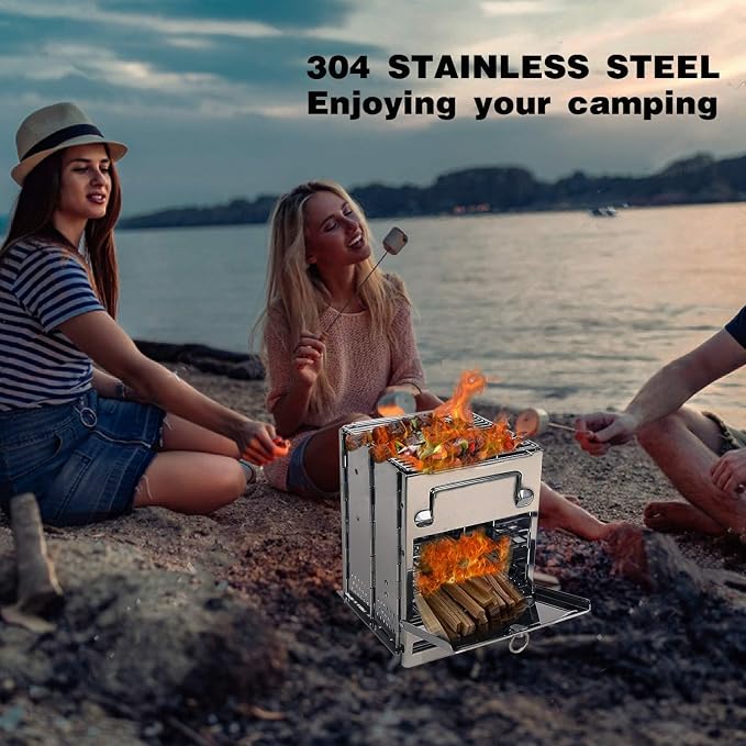 REDCAMP Wood Burning Folding Camp Stove Stainless Steel Grill, Portable - Image 2