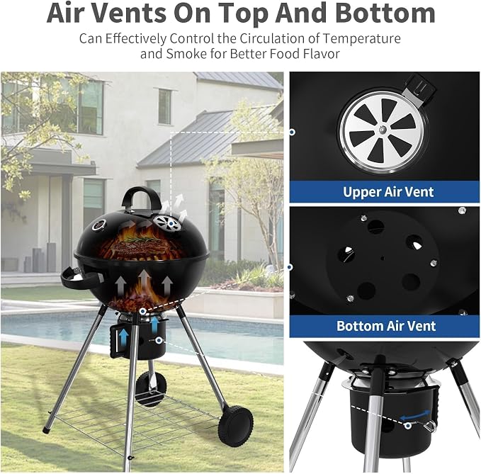 18.5-Inch Portable Charcoal Grill, Heavy Duty Kettle BBQ Smoker - Image 5
