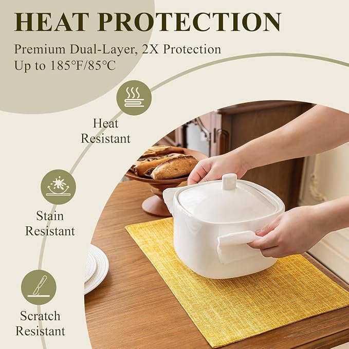 KXN Placemats Set of 8, Dual-Layer Thickened Faux Linen Table Mats, Heat - Image 4