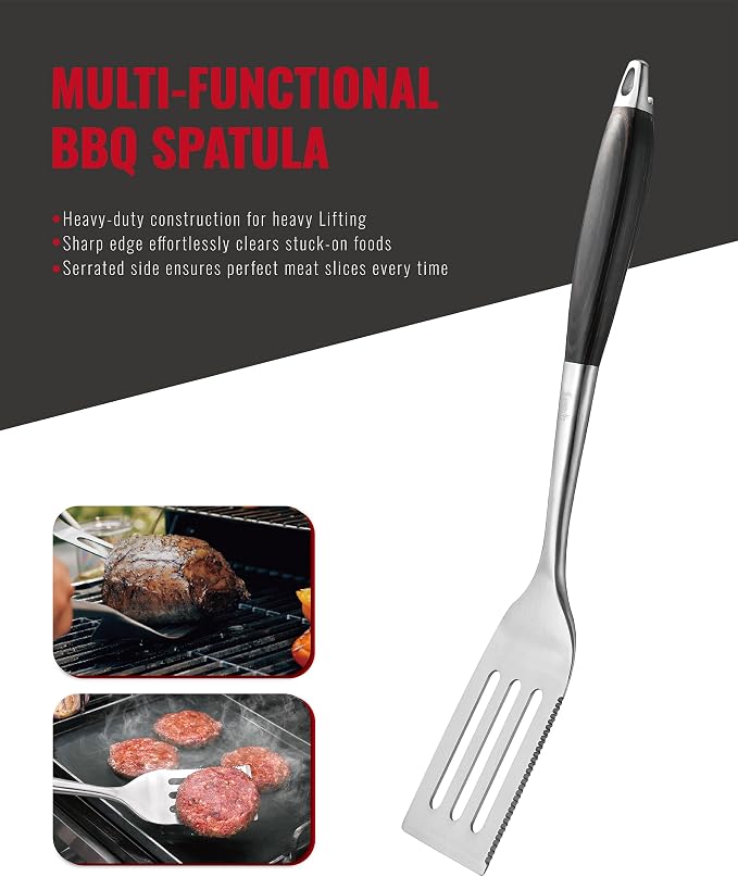 Stainless Steel BBQ Tool Set | Dark-Dyed Wood Handles | Heavy Duty Grilling - Image 6