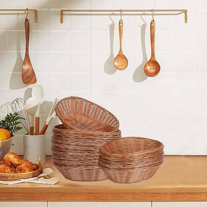 10 Pack 11 Inches Oval Wicker Bread Basket, Woven Serving Baskets, Woven Food - Image 4
