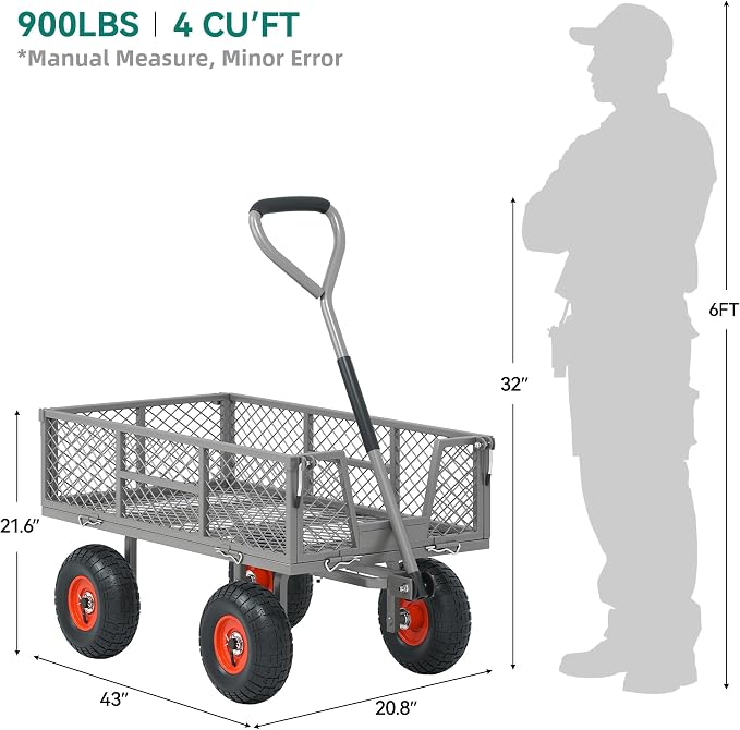 Heavy Duty 900 lbs Capacity Mesh Steel Garden Cart - Image 7