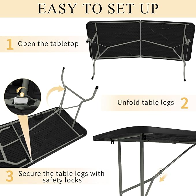 Folding Tables with Carrying Handle Lightweight Rectangular Portable Plastic - Image 7