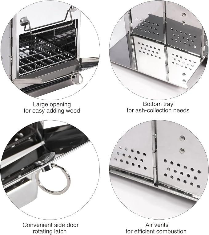 REDCAMP Wood Burning Folding Camp Stove Stainless Steel Grill and Pot Stand - Image 6