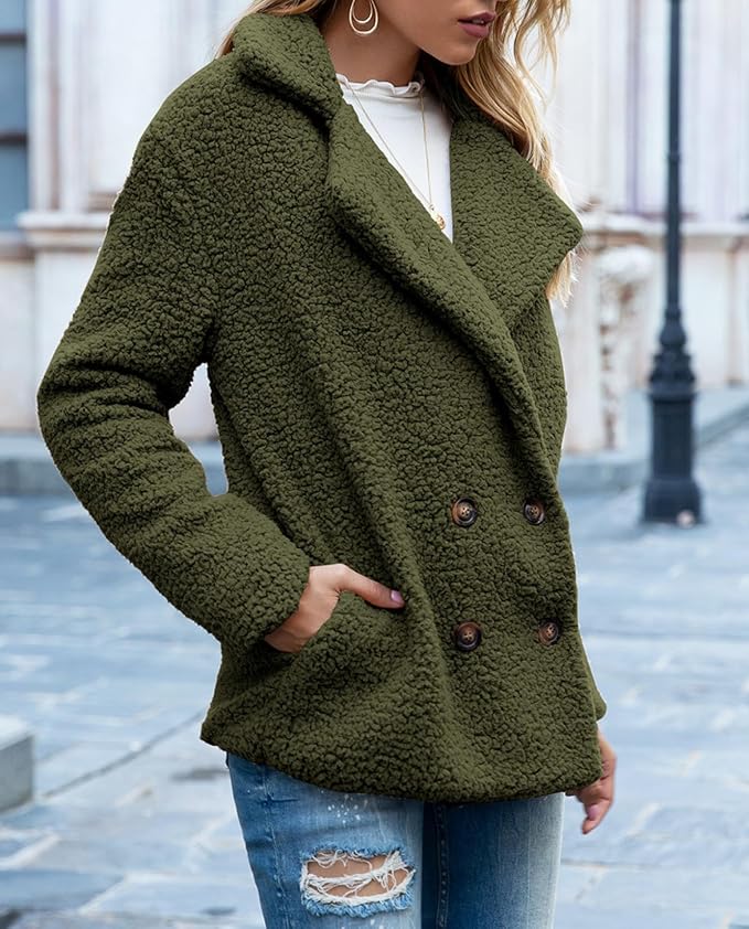 Women's Winter Warm Plush Cardigan Fuzzy Fleece Lapel Jacket - Image 5