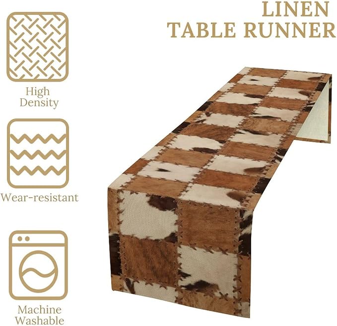Cowhide Animal Table Runner, Vintage Western Cowboy Patchwork Fur Table Runner - Image 6