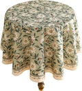 ISAENNE Designer Green Linen Round Tablecloth, Floral French Country Indoor by Isaennehomedecoration