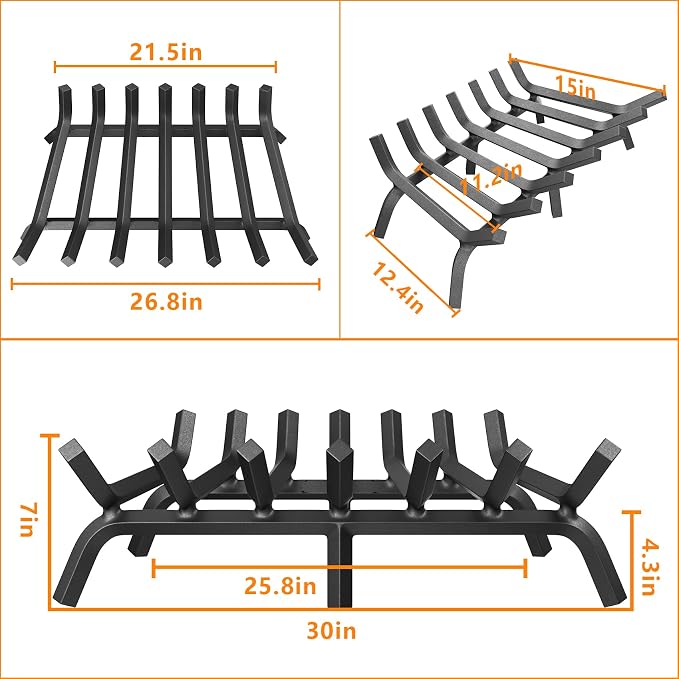 Mr IRONSTONE Fireplace Grate 30 inch Solid Steel Heavy Duty Firewood Log - Image 6