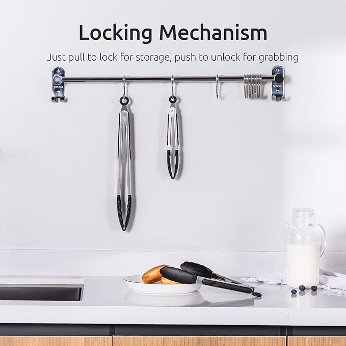 Tongs with Stainless Steel Handles and Silicone Tips, 7 to 12 Inch, Black
