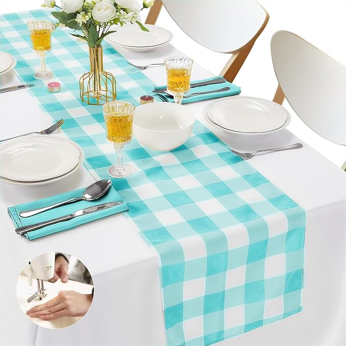 Fabric Checkered Table Runner 6 Pack Waterproof Gingham Table Runner 14W x 108L by Cupuamon