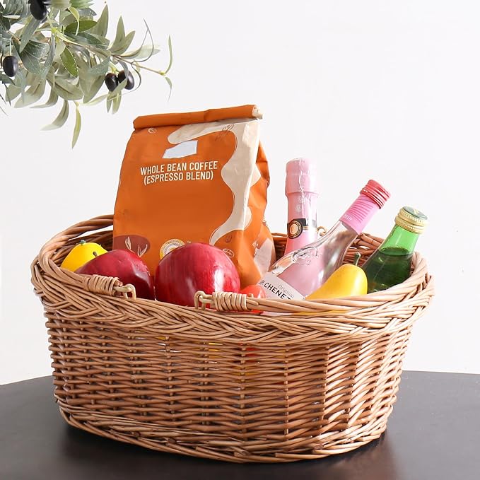 Wicker Picnic Basket with Handles, Handwoven Gift Basket, Shopping Basket - Image 2