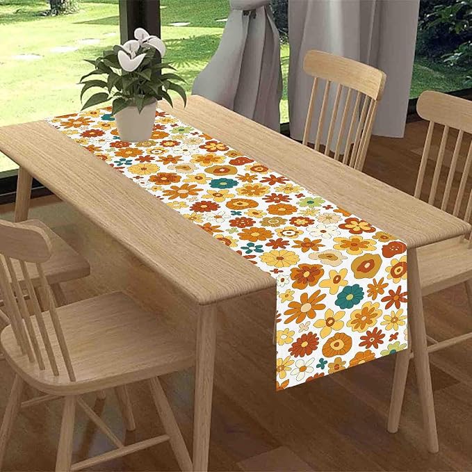 Groovy Floral Table Runner, Retro 70s Hippie Floral Funky Cute Flower Trippy - Image 2