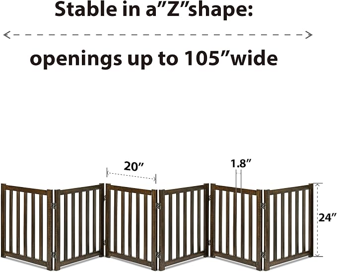 LZRS 6-Panel Extra-Wide Freestanding Wooden Dog Gate Indoor – 24”High Foldable - Image 3