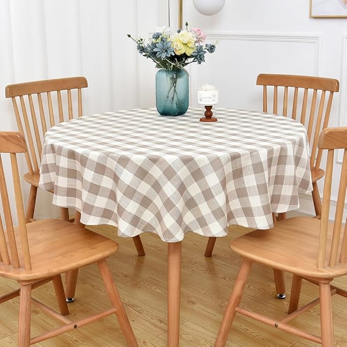 Gingham Round Tablecloth Table Cloth Heavy Duty Cotton Checkered Table Cloth by Yofori