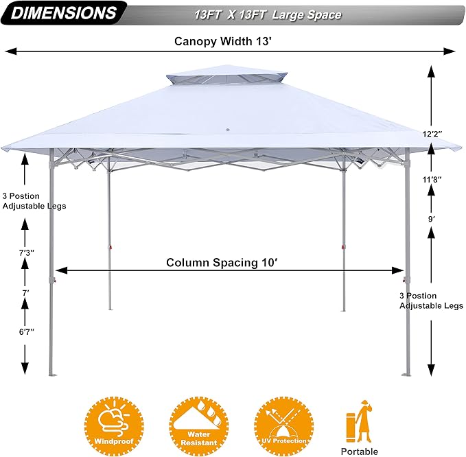 ABCCANOPY 13x13 Pop Up Canopy Base on 10x10 Canopy Frame - Image 2