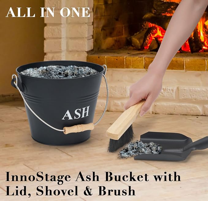 Mini Ash Bucket with Lid, Shovel and Broom, 1.5 Gallon Fireplace Metal Bucket - Image 5