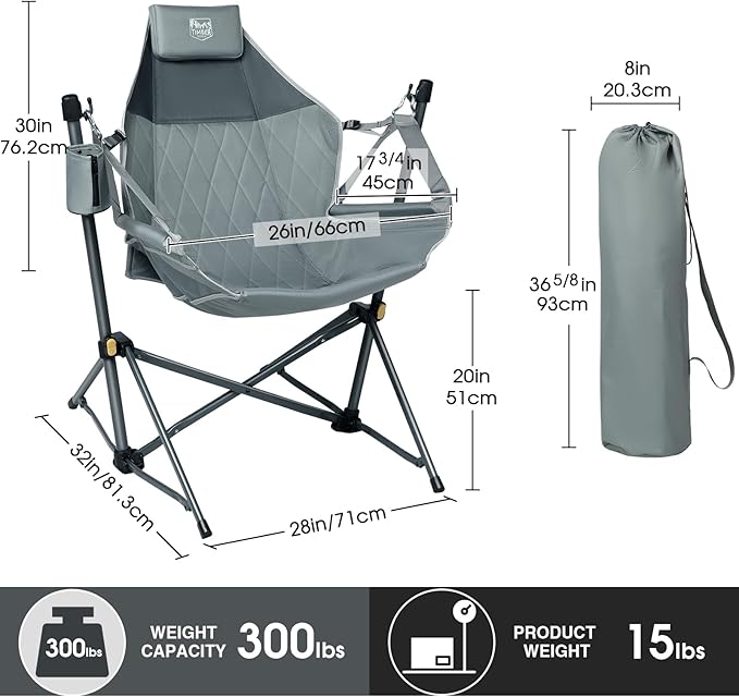 Folding Hammock Chair with Steel Frame, Grey, 300 lb Capacity