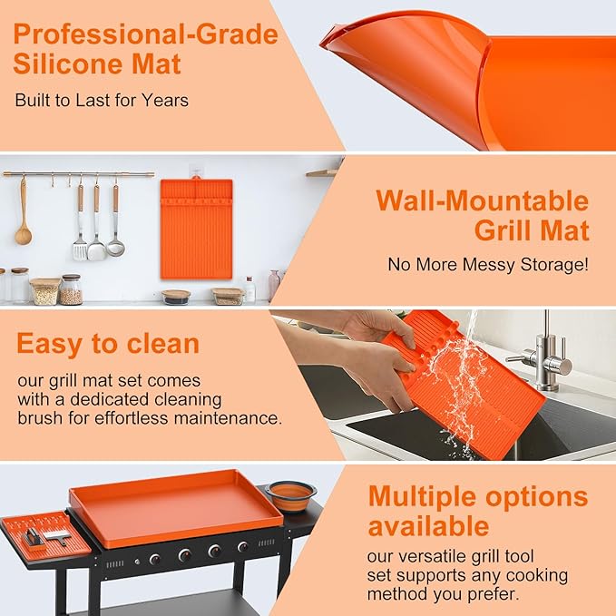 Silicone Grill Floor Mat Set for 36-Inch Griddle, Orange