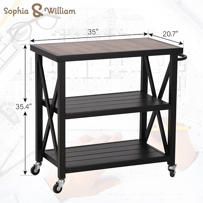 Sophia & William Outdoor Grill Cart Movable Food Prep Table Rolling BBQ Trolley - Image 6
