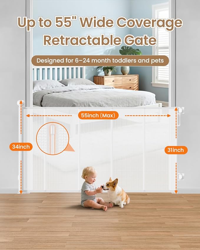 Retractable Baby Gate, Prevents Kids & Dogs from Crawling Under, Indoor/Outdoor - Image 3