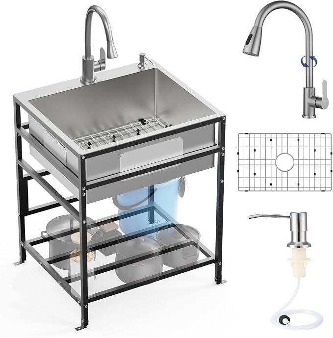25x22 Inch Stainless Steel Utility Sink-Freestanding Laundry Sink Practicality by FAUENPEEY