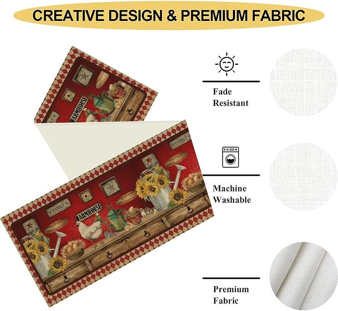 Rooster Table Runner, Rustic Farmhouse Country Cottage Farm Animal Sunflower - Image 3