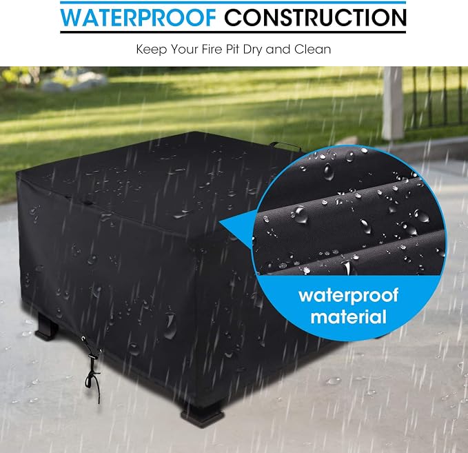 Unicook Square Fire Pit Cover 38 Inch, Heavy Duty Waterproof Fire Table Cover - Image 3