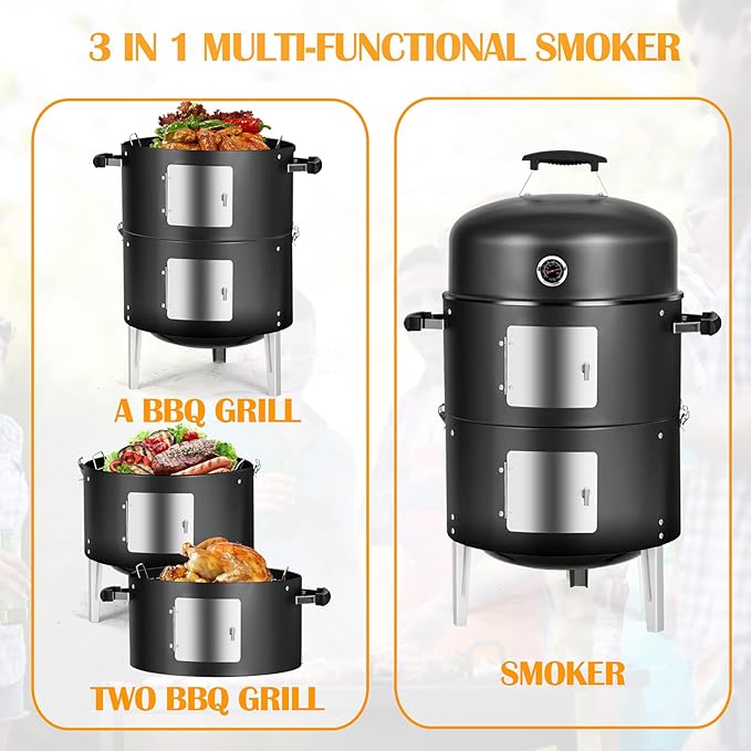 Charcoal BBQ Grill, Heavy Duty 3-in-1 Barbecue Smoker Grill - Image 6