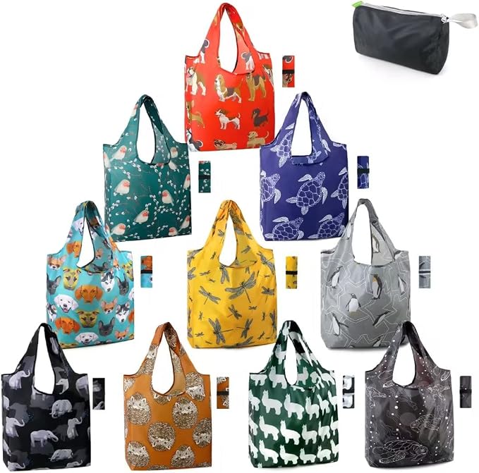 BeeGreen Animal Reusable Shopping Bags Grocery Totes 10 Pack by BeeGreen